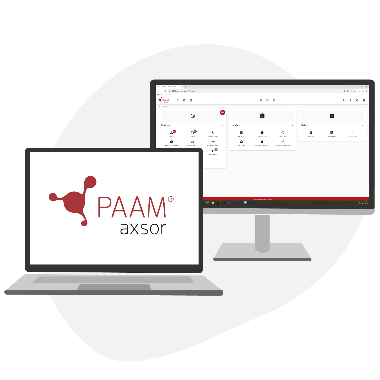 A laptop and screen portraying software AXSOR