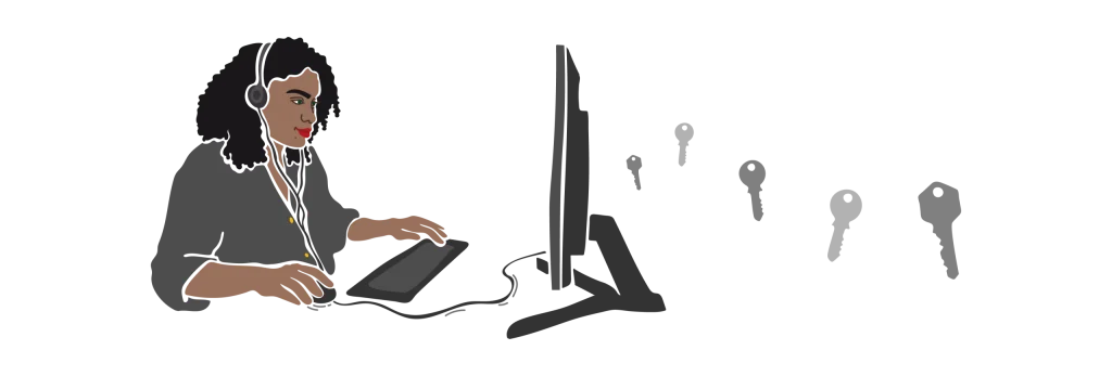 A woman working with remote key management