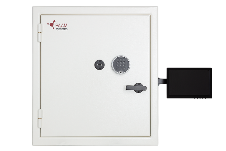 A safe storage for tracked keys that is wall mounted